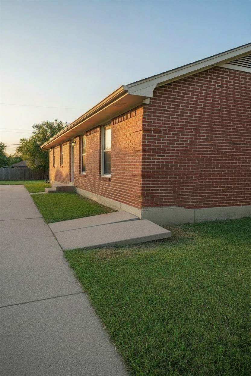 The same Tulsa brick home with the wall repaired and the walkway level after foundation repair