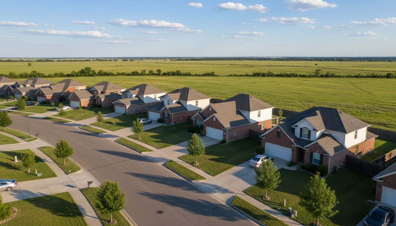 A quiet residential street of brick homes in Broken Arrow, Oklahoma