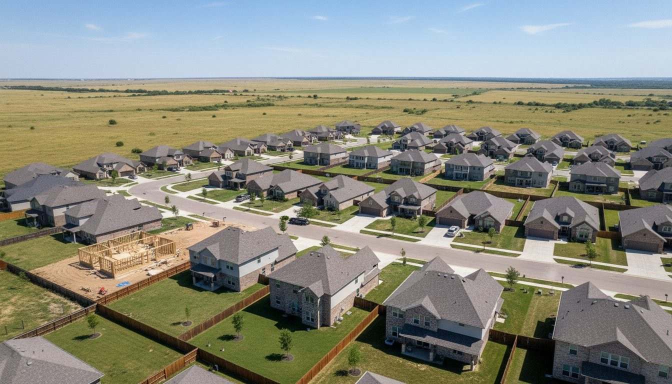 Rooftops of a newer residential subdivision in Owasso, Oklahoma